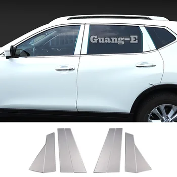 Nissan X-trail Xtrail için T32 / Rogue 2014 2015 2016 Paslanmaz Çelik Cam Pencere Garnitür Ayağı Orta Şerit Trim Çerçeve Lambası 8 adet 11