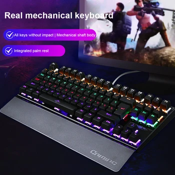 NKRO Mekanik Klavye Mavi Anahtarı USB Oyun Klavyesi Mekanik 87 Tuşları Arkadan Aydınlatmalı Oyun Klavyesi Evrensel Gamer Laptop için