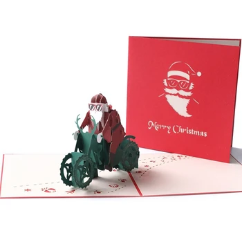 Noel Kartı 3D Tebrik Kartı Noel Baba Bir Motosiklet Sürme Yaratıcı El Yapımı Üç Boyutlu Kağıt Heykel Hediyeler 10