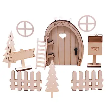 Noel Peri Kapı Dekorasyon Noel Dollhouse Ahşap Peri Kapı Aksesuarları Noel Peri Figürler Kapalı Minyatür  11