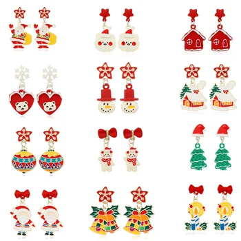Noel Renkli küpe seti Kalp Kar Kardan Adam Santa Kulak Damızlık Moda Güzel Takı Kadınlar için Kız Noel Tatil Hediye 3