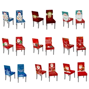 Noel Sandalye Dekorasyon Noel Baba Jingle Bell Desen Streç Çıkarılabilir Koruyucu Dava Slipcover Kapak 2Pcs  7