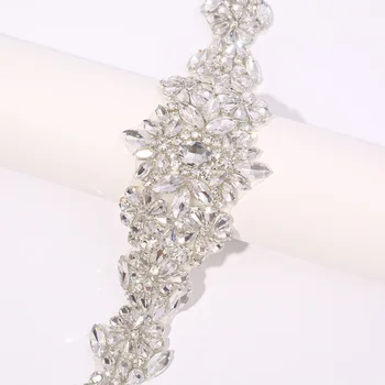 NZUK El yapımı rhinestones İnci gelin kemeri Gümüş Kristal Kanat Boncuklu Aplike kuşak kemer düğün elbisesi