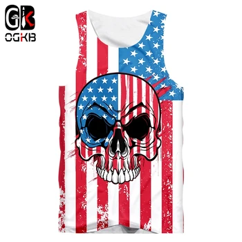 OGKB Tankı Üstleri Erkekler Komik Serin 3D Baskı Amerikan Bayrağı Kafatası gömlek Harajuku Kolsuz Yelek Artı Boyutu Rahat Streetwear Unisex 9