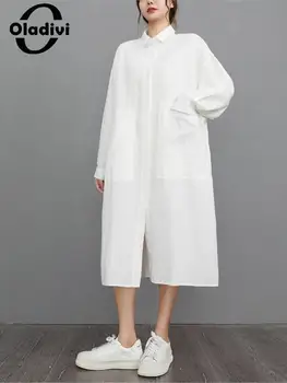 Oladivi Büyük Boy Kadın Giyim Uzun Gömlek 2022 İlkbahar Sonbahar Yeni Rahat Gevşek Bluzlar Vintage Bayanlar Kabanlar Tops 6382 6XL 18