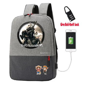 Oyun NieR: Automata Sırt Çantası gençler seyahat sırt çantası Anti-hırsızlık USB Şarj kadın erkek Laptop sırt çantası öğrenci kitap Çantaları 19