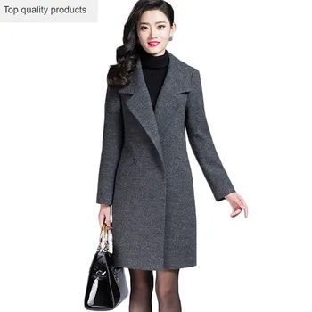 Palto Sonbahar Kış Yeni Artı Boyutu Mujer Yün Ceket Ceket Kadın Mizaç OL İnce Gri Uzun Yün Ceket LH200 23