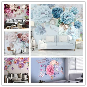 Papel de parede Özel Beibehang duvar kağıdı özel fotoğraf el boyalı şakayık çiçek duvar oturma odası yatak odası için 9