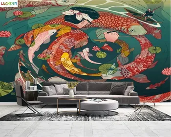 Papel de paredel feribot balıklar Japon dövme samurai anime duvar kağıdı el-boyalı duvar resmi duvar kağıdı ev dekorasyon 17