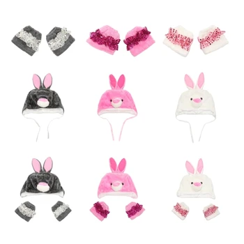 Paskalya Aksesuarları, tavşan Tavşan Kostüm Seti Sevimli Tavşan Kulakları Şapka Peluş Glitter Manşetleri Cadılar Bayramı Cosplay Parti Sahne 13