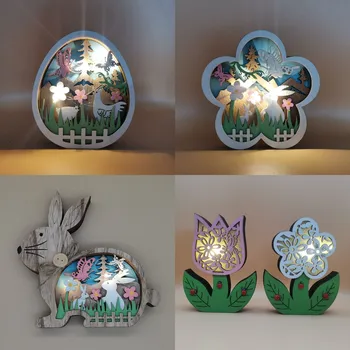 Paskalya dekorasyonu 2022 Yeni Ahşap paskalya tavşanı Yumurta led ışık Süsleme paskalya dekorasyonu Ev İçin paskalya tavşanı Yumurta dekor lambası 5