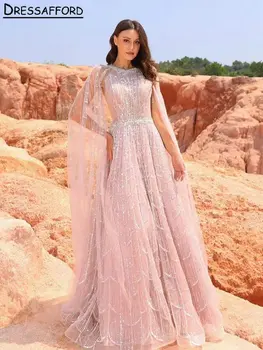 Pembe Illusion Geri Kurdela Dubai Akşam Elbise A-Line Lüks Payetli Kristal Boncuk Suudi Arapça Örgün Parti Kıyafeti 22