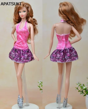 Pembe Mor Moda oyuncak bebek giysileri Mini Elbise Barbie Bebekler İçin Tek Parça Kapalı Omuz Vestido Elbiseler İçin 1/6 BJD bebek Aksesuarları 9