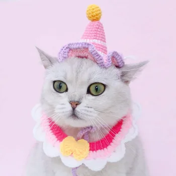 Pet Köpek Kedi Şapka Dondurma Şekli Örme Yün doğum günü şapkası Noel Partisi Örme Şapka evcil hayvan aksesuarları 7