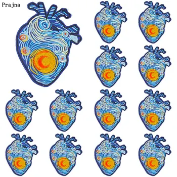 Prajna 10 ADET Toptan Van Gogh Kalp Aplike İşlemeli Yamalar DIY Elbise Renkli Uzay Demir On Yamalar Giyim İçin 2