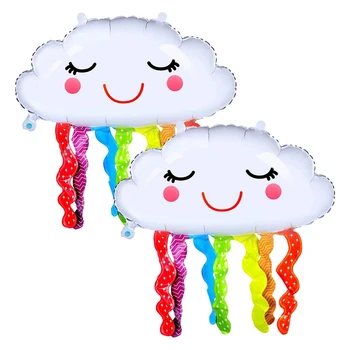 Pratik 6 Adet Gökkuşağı Bulut Şeklinde Mylar Folyo Balonlar Gülen Yüz Püskül Balonlar Doğum Günü Bebek Duş Parti Süslemeleri 5