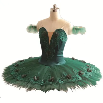 Profesyonel Yeni Tasarım Çocuk Kız Performans Yarışması Giyim Yeşil Bale Tutu 8