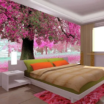 PVC 3D dikişsiz TV ayarı duvar oturma odası yatak odası duvar kağıdı duvar pembe ağaç Özel Boyut 9