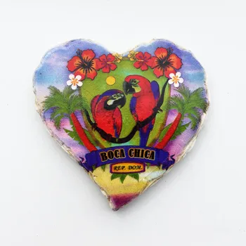 QIQIPP Dominik Cumhuriyeti boccachica kalp şeklinde papağan turizm hatıra dekoratif el sanatları manyetik buzdolabı sticker