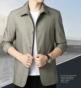 Rahat Erkek Bakımı Kolay Ceket Yüksek Kaliteli Giyim Düğme Ceket Erkekler Uzun Kollu Haki Sonbahar Erkek Ceket Büyük Boy Gevşek Ceket