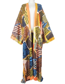 Renkli Artı Boyutu Bohemian Afrika kadın Bikini Cover Up Kimono Rahat Müslüman Gevşek Uzun Mayo Hırka Kıyafetler 1