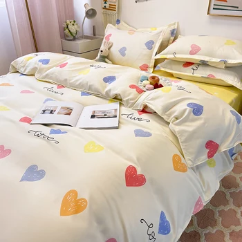 Renkli Kalp Desen Ev Tekstili Nevresim Takımları A / B Versiyonu Yatak Takımları Çarşaf Çarşafları Çocuk Yetişkin Yorgan Yatak Örtüsü 7