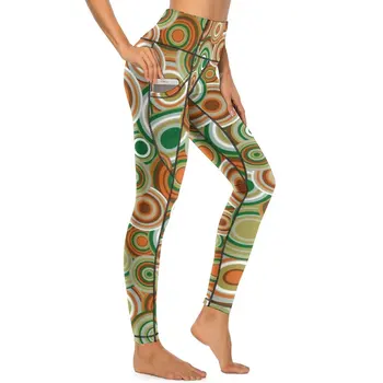 Retro 70s Daireler Kaliteli Yoga Pantolon Psychedelic Desen Tayt Push Up Spor Leggins Kadınlar Zarif Elastik Spor Legging