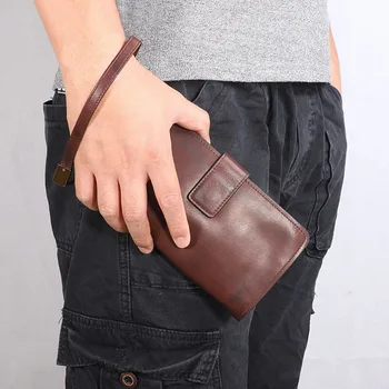 retro gerçek deri erkek uzun telefon cüzdan rahat çoklu kart tutucu bozuk para cüzdanı moda kadın açık günlük el çantası 3