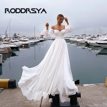 RODDRSYA Plaj düğün elbisesi Kapalı Omuz Uzun Kollu Şifon Basit Boho gelin kıyafeti Kadınlar Için Costomize Sivil Robe De Mariee 9