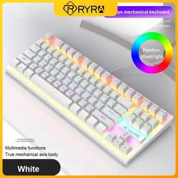 RYRA Mekanik Klavye 87 Tuşları Kablolu Oyun Klavyesi RGB Arkadan Aydınlatmalı Mekanik Klavye Ergonomik Tuş Takımı Masaüstü Bilgisayar PC İçin 5