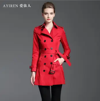 Rüzgarlık kadın trençkotlar kırmızı 2019 ilkbahar sonbahar yeni orta uzunlukta yaka kruvaze dantel-up bayan ceket üreticisi 18