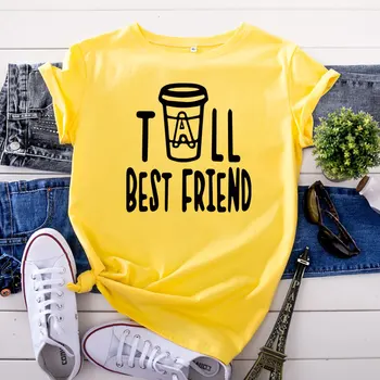S-5XL tişört 100% Pamuk Mektup en İyi Arkadaşı T Gömlek Desen Tees Harajuku kore Çizgi film Rahat Kadın Temel Üstleri