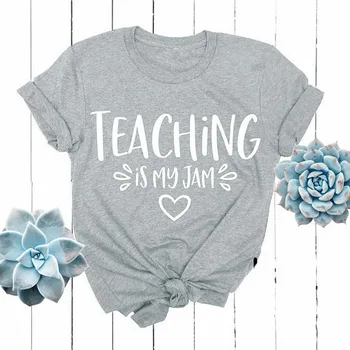 Saf Pamuk Kadın T Shirt Öğretim Benim Reçel Kalp baskı t-shirt Bayanlar Kısa Kollu Tee Gömlek Kadın Kadın Üstleri Giysi 12