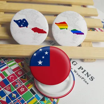 Samoa Bayrağı Harita Teneke Düğme Pimleri LGBT Eşcinsel Gökkuşağı Gurur Teneke Düğme Rozetleri 5