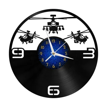 Savaş Helikopteri Vinil Duvar Saati, Vinil Kayıt Saati Duvar Sanatı Sessiz ve Geçmeyen 20