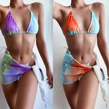 Seksi 3 Parça bikini seti İle Cover Up Plaj Elbise Batik Push Up Biquini Mayo Kadın Tanga Bikini 2021 Mujer 16