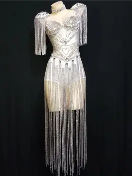 Seksi Lüks Leotard Kıyafetler Parlak Püskül Taklidi Bodysuit Kadın Doğum Günü Partisi Tulum Şarkıcı Dans Rave Festivali Giyim 21