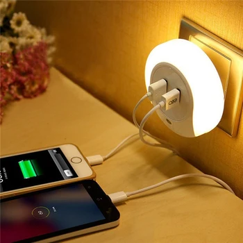 Sensörlü LED Gece Lambası 2 USB şarj soketi Cep Telefonu Şarj Cihazı LED Gece Lambası Sensörü Duvar LED lamba sıcak ışık 4
