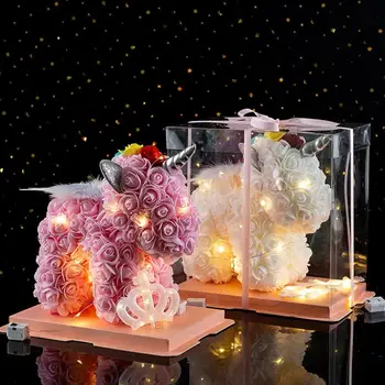 Sevgililer günü Hediyesi Gül Unicorn Led şerit ışık ile PE çiçek Unicorn Hediye kız arkadaşı için ev noel süslemeleri 10