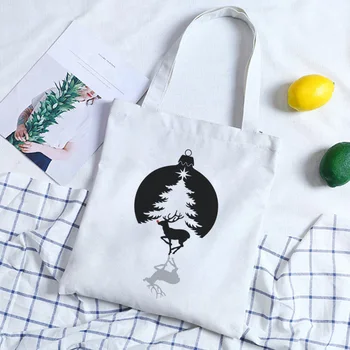Sevimli Noel Ağacı Altında Geyik Baskı alışveriş çantası Estetik Harajuku Çanta Büyük Kapasiteli omuz çantaları Yıl Çanta Cüzdan 18