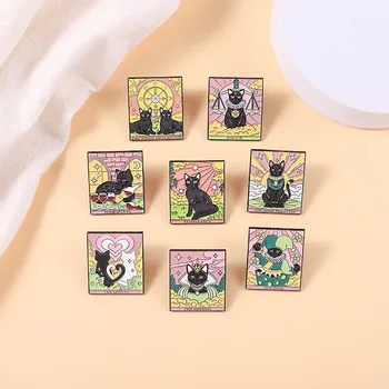 Sevimli Pembe Tarot Kedi Broş Pin Püskül Y2K Estetik Aksesuarları Metal Takı Anime Kawaii Kehanet Büyücülük Dekorasyon 7