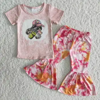 Sevimli Tembellik Bebek Kız Pembe Ağartılmış T-Shirt batik Alevlendi Pantolon Moda Bahar 2 Parçalı Set 12
