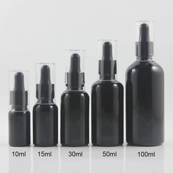 Seyahat 10ml mini cam yağ şişesi siyah/buzlu siyah damlalıklı şişe şeffaf kapaklı 100 adet 20