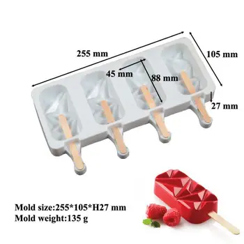 Silikon Dondurma Kalıpları 4 Hücre Küp Tepsi Gıda Güvenli buzlu şeker makinesi DIY Ev Yapımı Dondurucu Buz Lolly Kalıp Dondurma araçları SN3768 5