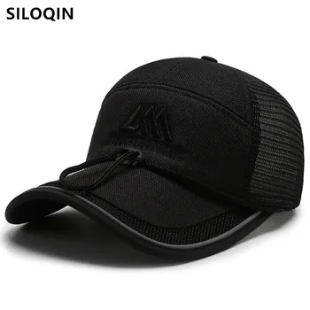 SILOQIN Ayarlanabilir Boyutu Erkek Kadın Örgü Kapaklar Nefes beyzbol şapkası Snapback Kap Yeni Yaz Rahat Çift Spor Kap Siyah Şapka 9