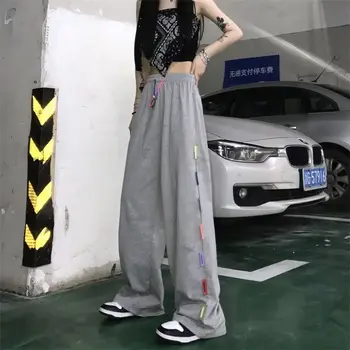 Siyah Geniş Bacak Pantolon Kadın Y2k Sonbahar Harajuku Boy Streetwear Kore Tarzı Hip Hop Baggy Yüksek Bel Gevşek Pantolon Goth Emo