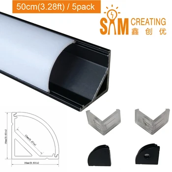 Siyah LED alüminyum kanal üçgen şekli kavisli kapak uç kapakları ve montaj klipleri için şerit ışık Neon lamba 50cm 5 PAKET 15