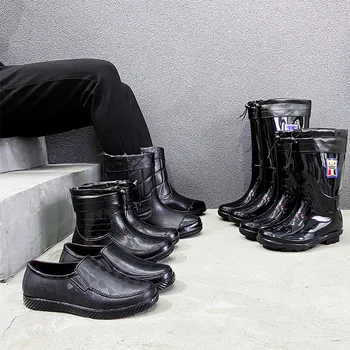 Siyah Rainshoes Erkek Yaz Moda Erkek Yağmur Erkek Ayakkabıları Kayma Mutfak Açık Araba su Geçirmez Ayakkabı Düşük Yıkama-Üst Olmayan Botlar- 8