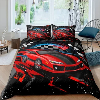 Siyah Spor Yarış Arabası Yorgan Yatak Setleri Çocuk Arabalar Yorgan yatak örtüsü seti Karikatür Nevresim Yastık Kılıfı 2/3 yatak odası dekoru Hediye