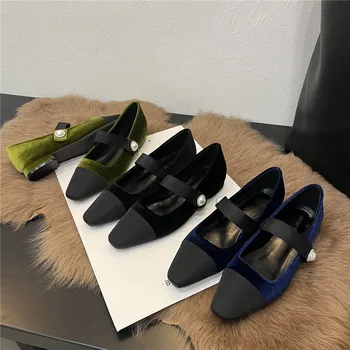 Siyah / Yeşil / Mavi Kadınlar Flats Yuvarlak sivri uçlu ayakkabı Rahat Katır Ayakkabı Kemer Tokası Düz Renk Loafer'lar Elbise Pompaları Boyutu 35-39
